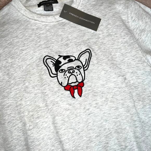 NWT French Connection Frenchie Embroidered Longsleeve Crewneck Sweater Small - Picture 2 of 10